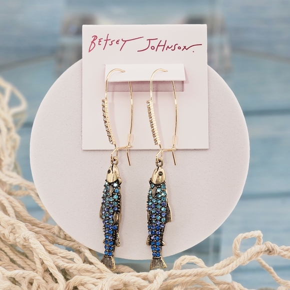 Betsey Johnson Necklace & Earrings Set Mermaid Jewels Sardines Fish Beach Gift - Picture 10 of 10